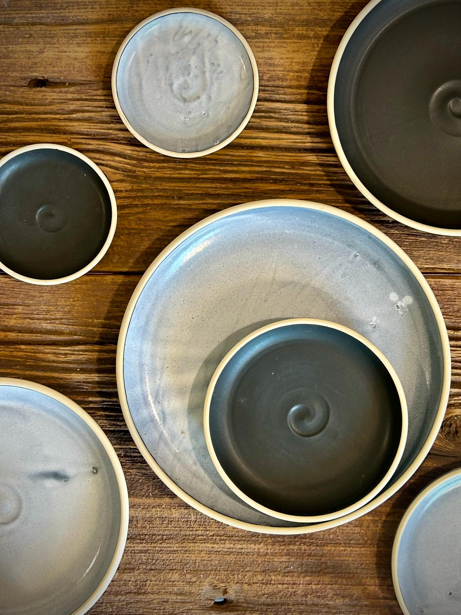Handmade Ceramic Dinnerware Set | Linen Gray Artisan Stoneware Dinner Set | Plate, Salad Plate, Bowl & Tumbler