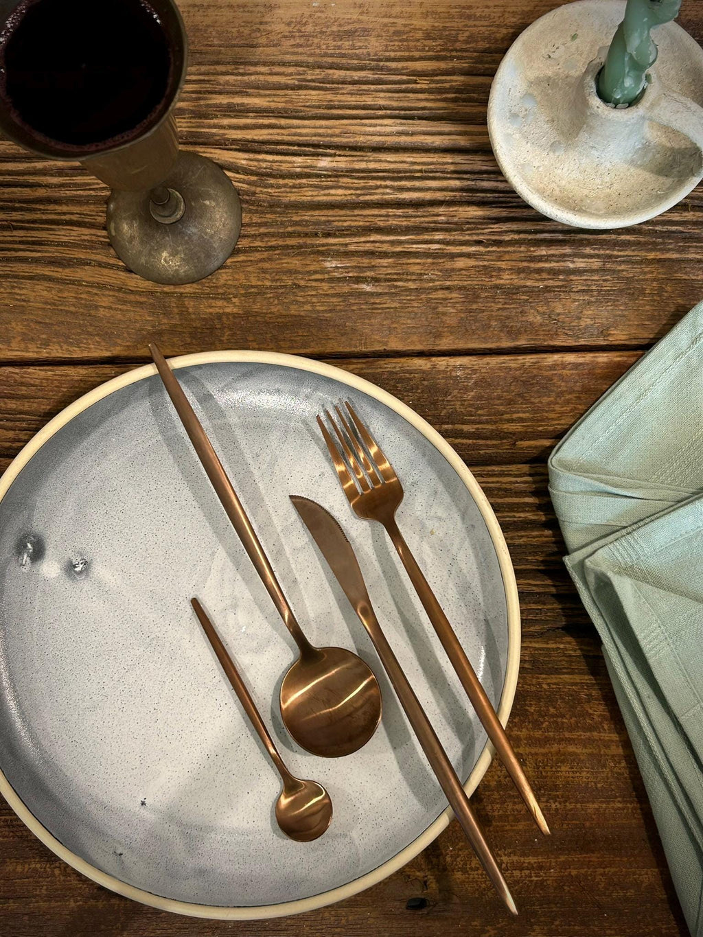 Handmade Ceramic Dinnerware Set | Linen Gray Artisan Stoneware Dinner Set | Plate, Salad Plate, Bowl & Tumbler
