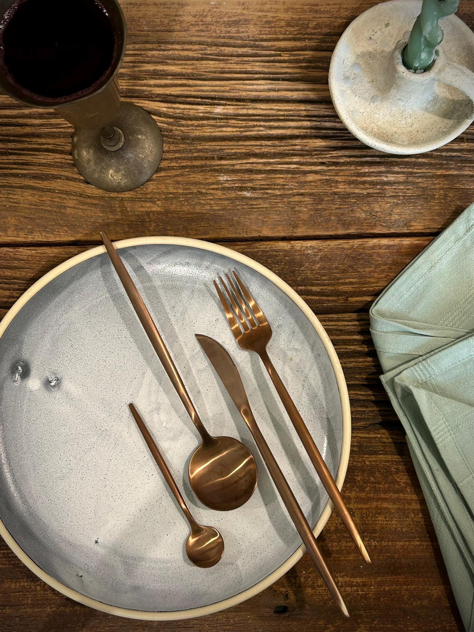 Handmade Ceramic Dinnerware Set | Linen Gray Artisan Stoneware Dinner Set | Plate, Salad Plate, Bowl & Tumbler