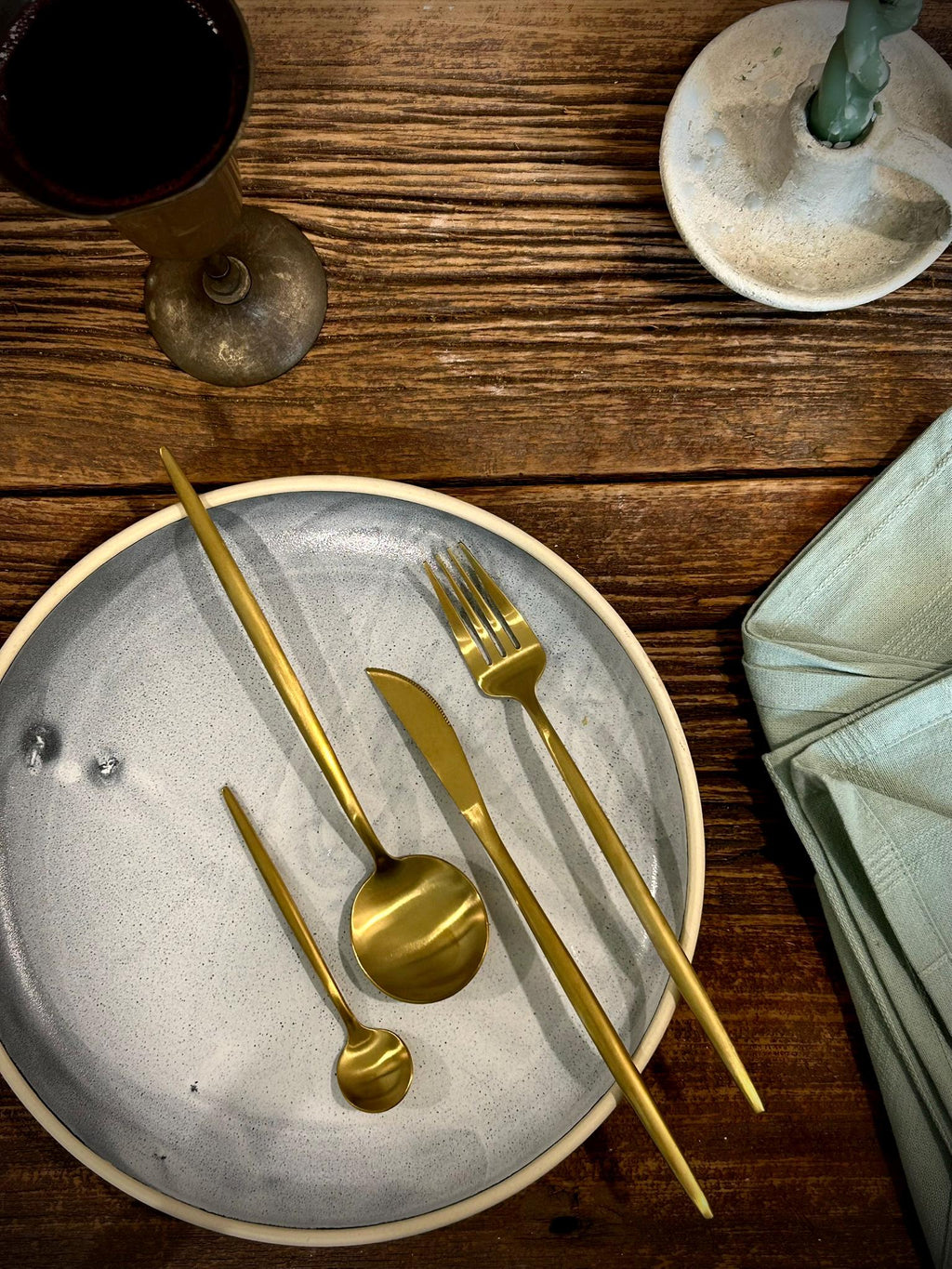 Handmade Ceramic Dinnerware Set | Linen Gray Artisan Stoneware Dinner Set | Plate, Salad Plate, Bowl & Tumbler