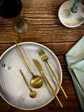 Handmade Ceramic Dinnerware Set | Linen Gray Artisan Stoneware Dinner Set | Plate, Salad Plate, Bowl & Tumbler