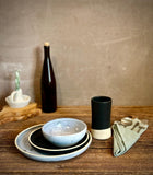 Handmade Ceramic Dinnerware Set | Linen Gray Artisan Stoneware Dinner Set | Plate, Salad Plate, Bowl & Tumbler