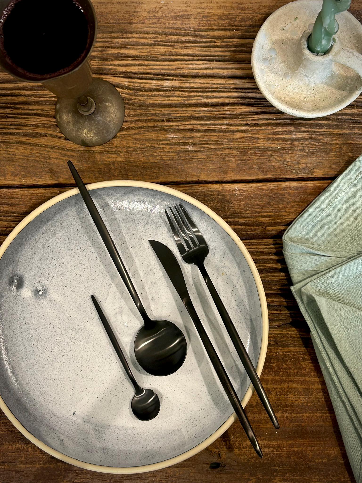 Handmade Ceramic Dinnerware Set | Linen Gray Artisan Stoneware Dinner Set | Plate, Salad Plate, Bowl & Tumbler