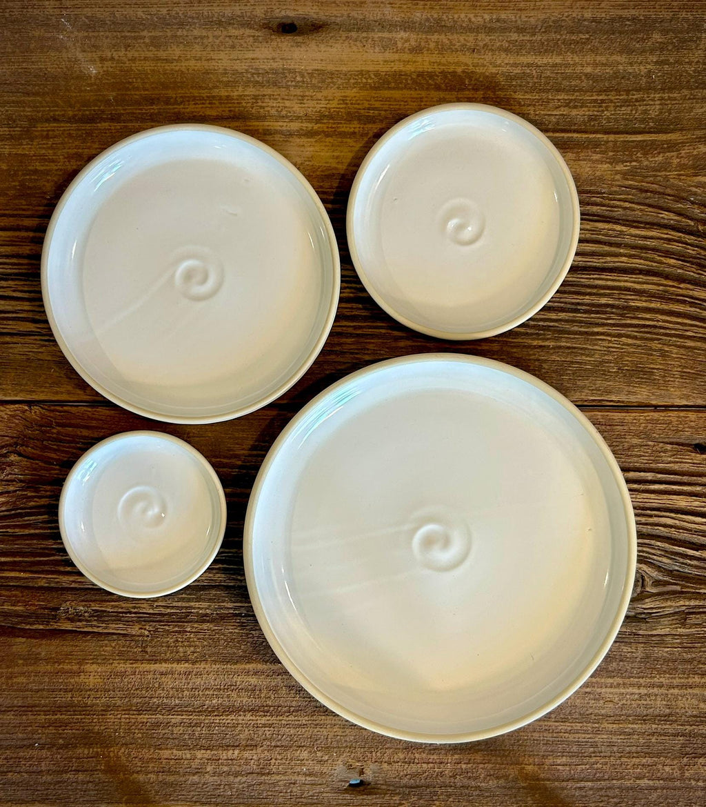 Handmade Ceramic Dinner Plates | White Dove Artisan Stoneware Dinnerware | Pottery Appetizer, Salad, Lunch & Dinner Plate | Choose Your Size
