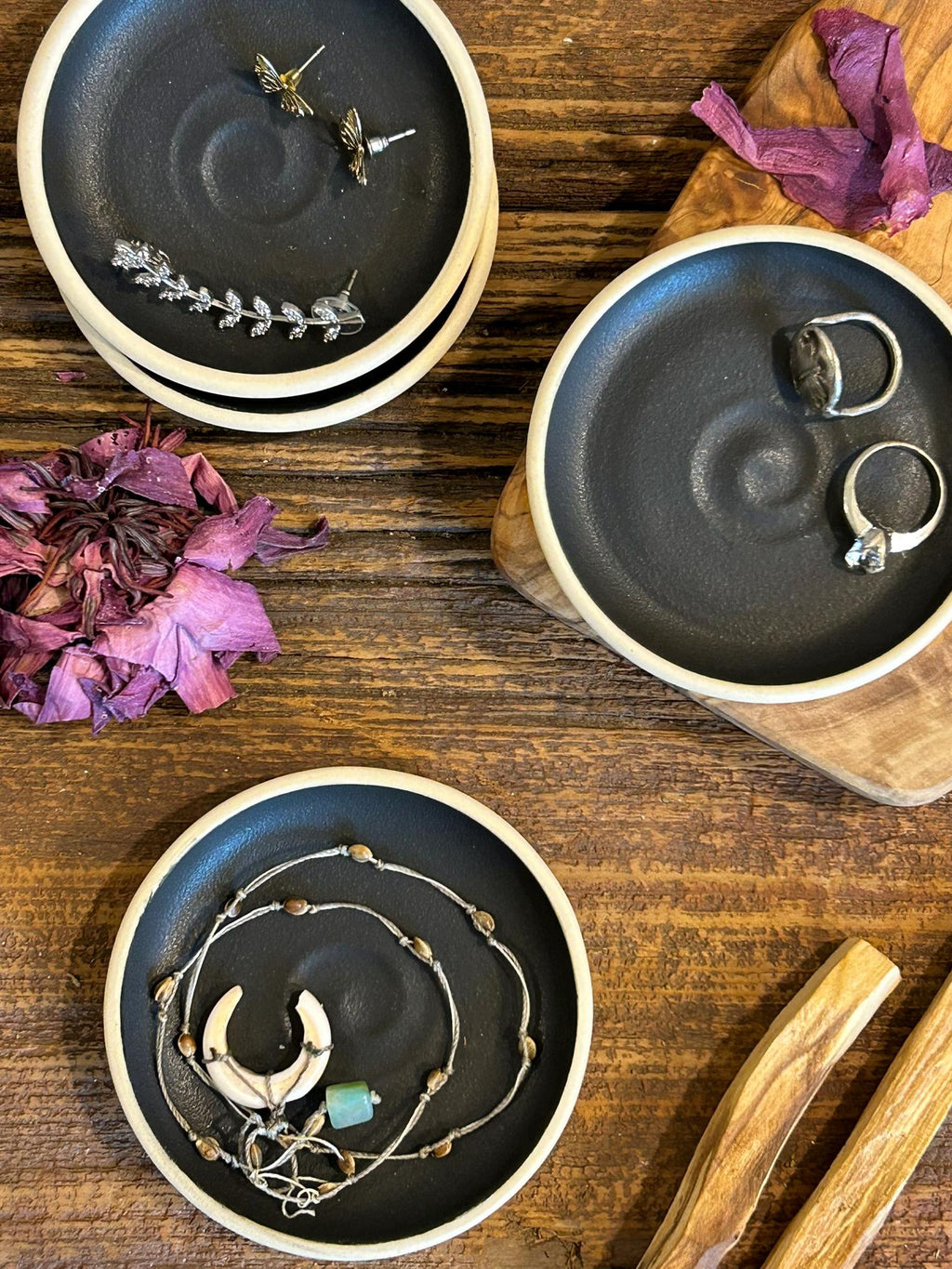 Handmade Ceramic Prep Plate Set | Blackstone Stoneware Artisan Condiment Plates | Olive Oil Dipping Plates | Available in Sets of 4, 6 or 8