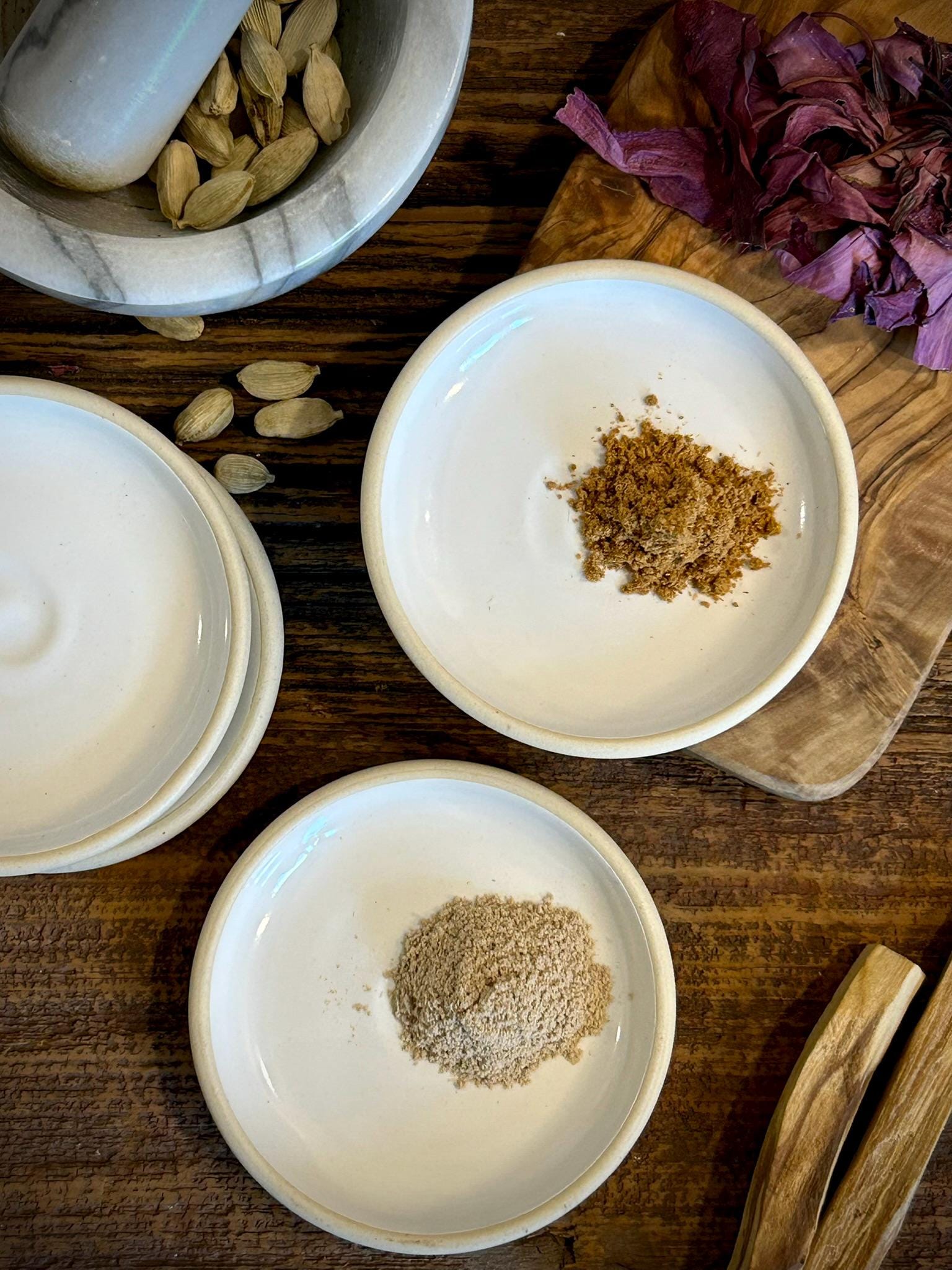 Handmade Ceramic Prep Plate Set | White Dove Stoneware Artisan Condiment Plates | Olive Oil Dipping Plates | Available in Sets of 4, 6 or 8