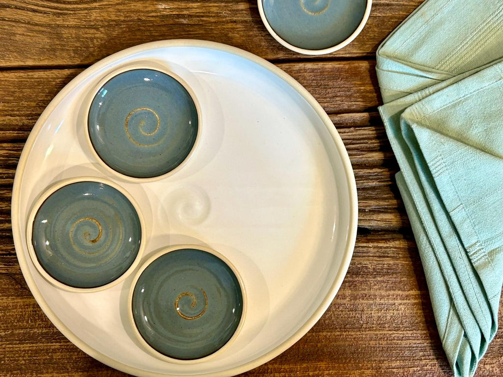 Handmade Ceramic Prep Plate Set | Riverdrift Stoneware Artisan Condiment Plates | Olive Oil Dipping Plates | Available in Sets of 4, 6 or 8