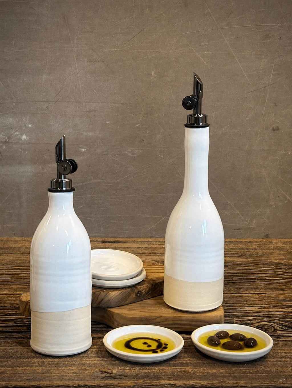 Handmade Ceramic Prep Plate Set | White Dove Stoneware Artisan Condiment Plates | Olive Oil Dipping Plates | Available in Sets of 4, 6 or 8