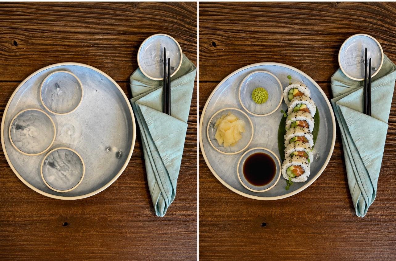 Handmade Ceramic Prep Plate Set | Linen Gray Stoneware Artisan Condiment Plates | Olive Oil Dipping Plates | Available in Sets of 4, 6 or 8
