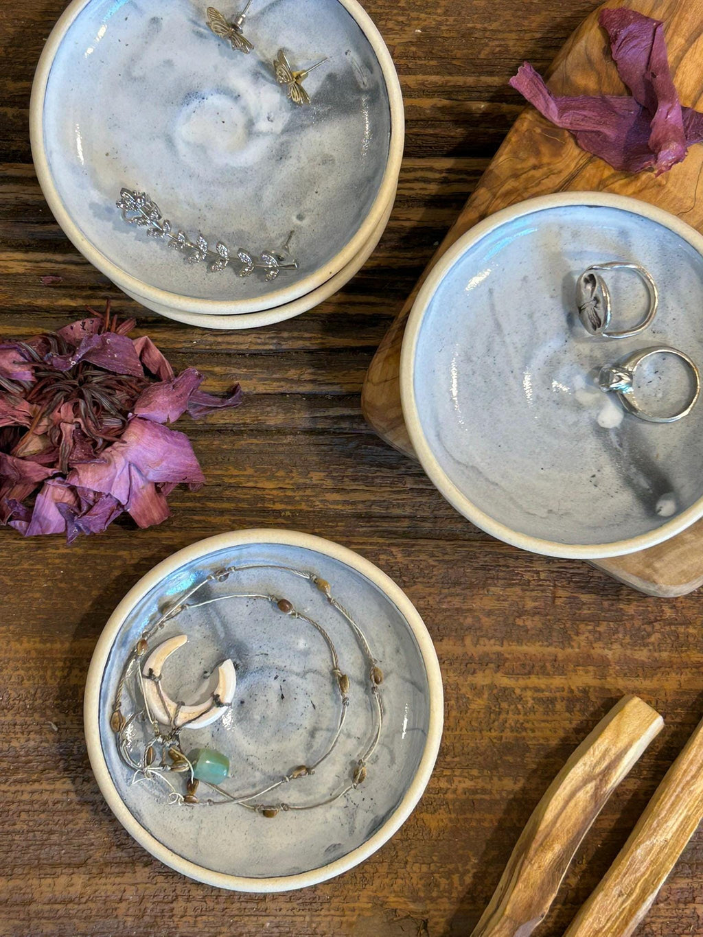 Handmade Ceramic Prep Plate Set | Linen Gray Stoneware Artisan Condiment Plates | Olive Oil Dipping Plates | Available in Sets of 4, 6 or 8
