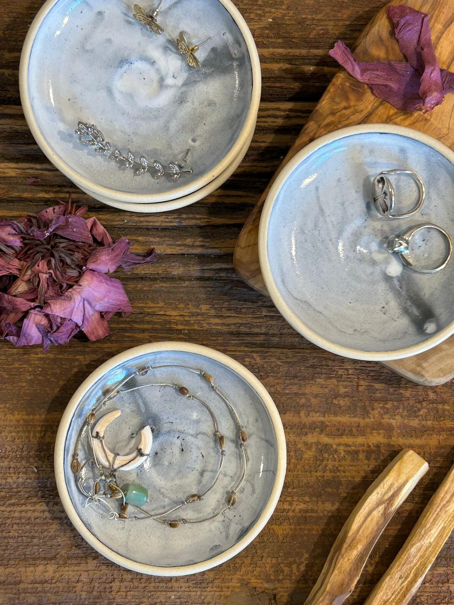 Handmade Ceramic Prep Plate Set | Linen Gray Stoneware Artisan Condiment Plates | Olive Oil Dipping Plates | Available in Sets of 4, 6 or 8