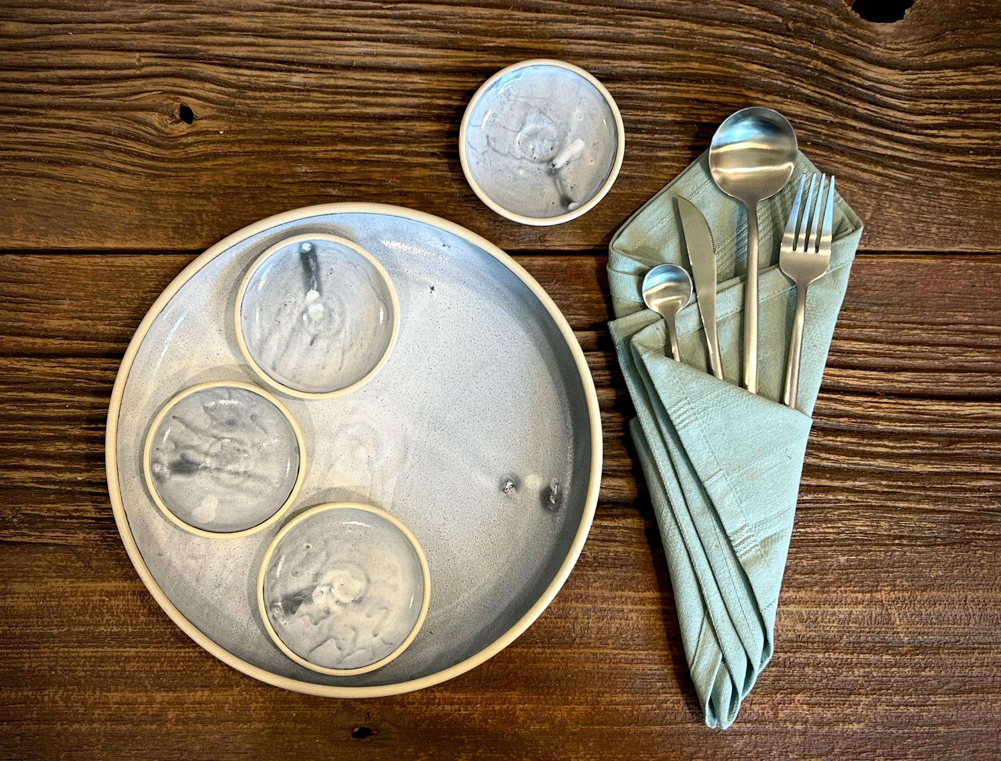 Handmade Ceramic Prep Plate Set | Linen Gray Stoneware Artisan Condiment Plates | Olive Oil Dipping Plates | Available in Sets of 4, 6 or 8