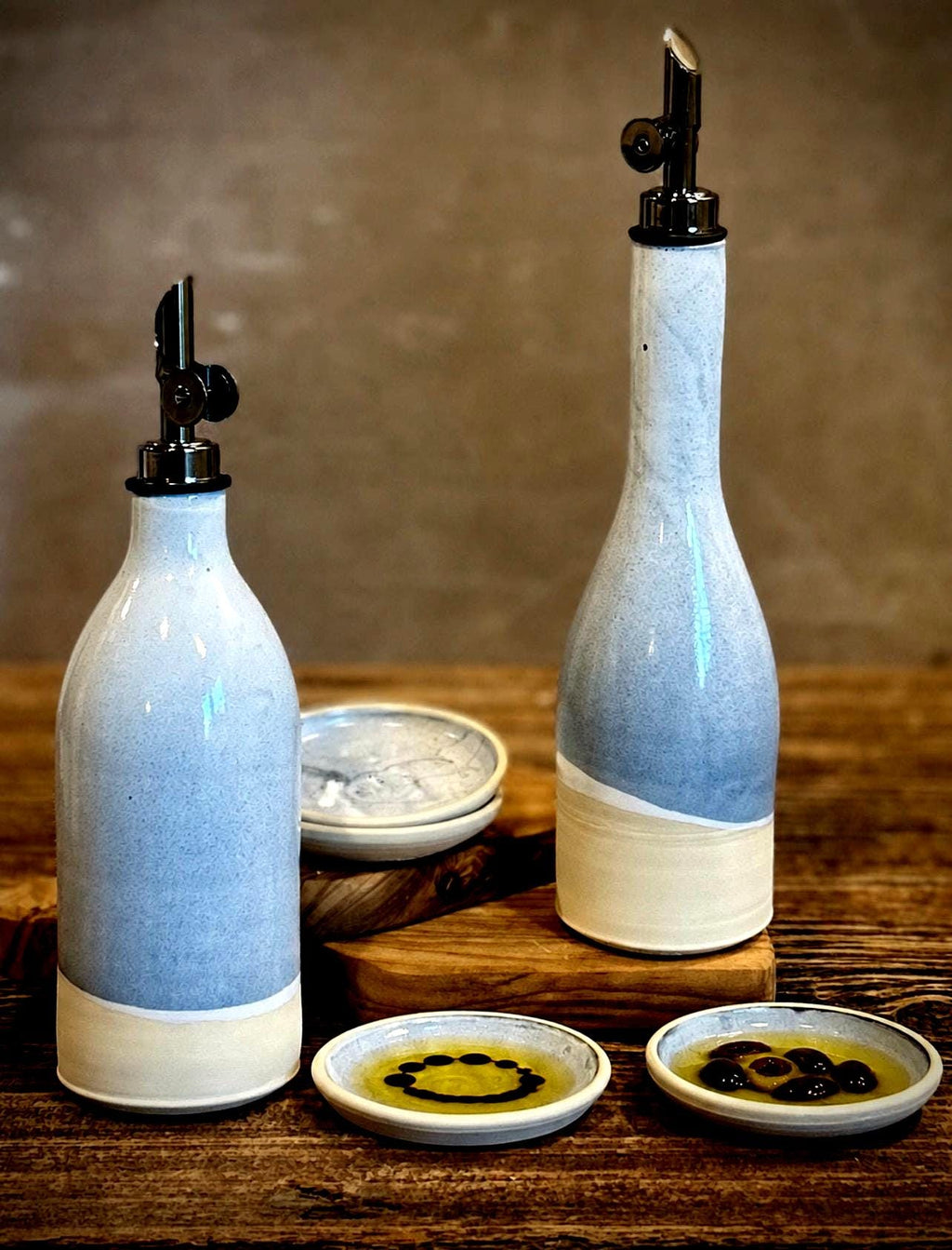 Handmade Ceramic Prep Plate Set | Linen Gray Stoneware Artisan Condiment Plates | Olive Oil Dipping Plates | Available in Sets of 4, 6 or 8