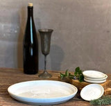 Handmade Ceramic Serving Plate SET | White Dove Large Serving Plate with 4 Prep Plates | Stoneware Appetizer & Charcuterie | Sushi | Mezze