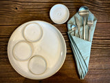 Handmade Ceramic Serving Plate SET | White Dove Large Serving Plate with 4 Prep Plates | Stoneware Appetizer & Charcuterie | Sushi | Mezze