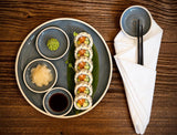 Handmade Ceramic Serving Plate SET | Riverdrift Large Serving Plate with 4 Prep Plates | Stoneware Appetizer & Charcuterie | Sushi | Mezze