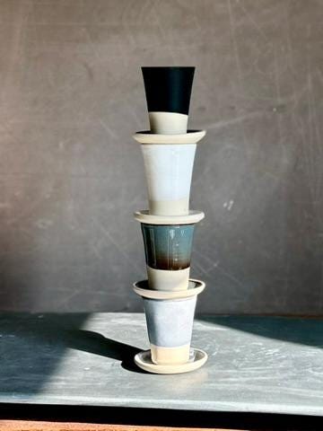 Handmade 4 oz Espresso Cup SET | Cup& Saucer | Blackstone Tall Ceramic Demitasse SET | Stoneware Cortado Cup | Handmade Espresso Lover Gift