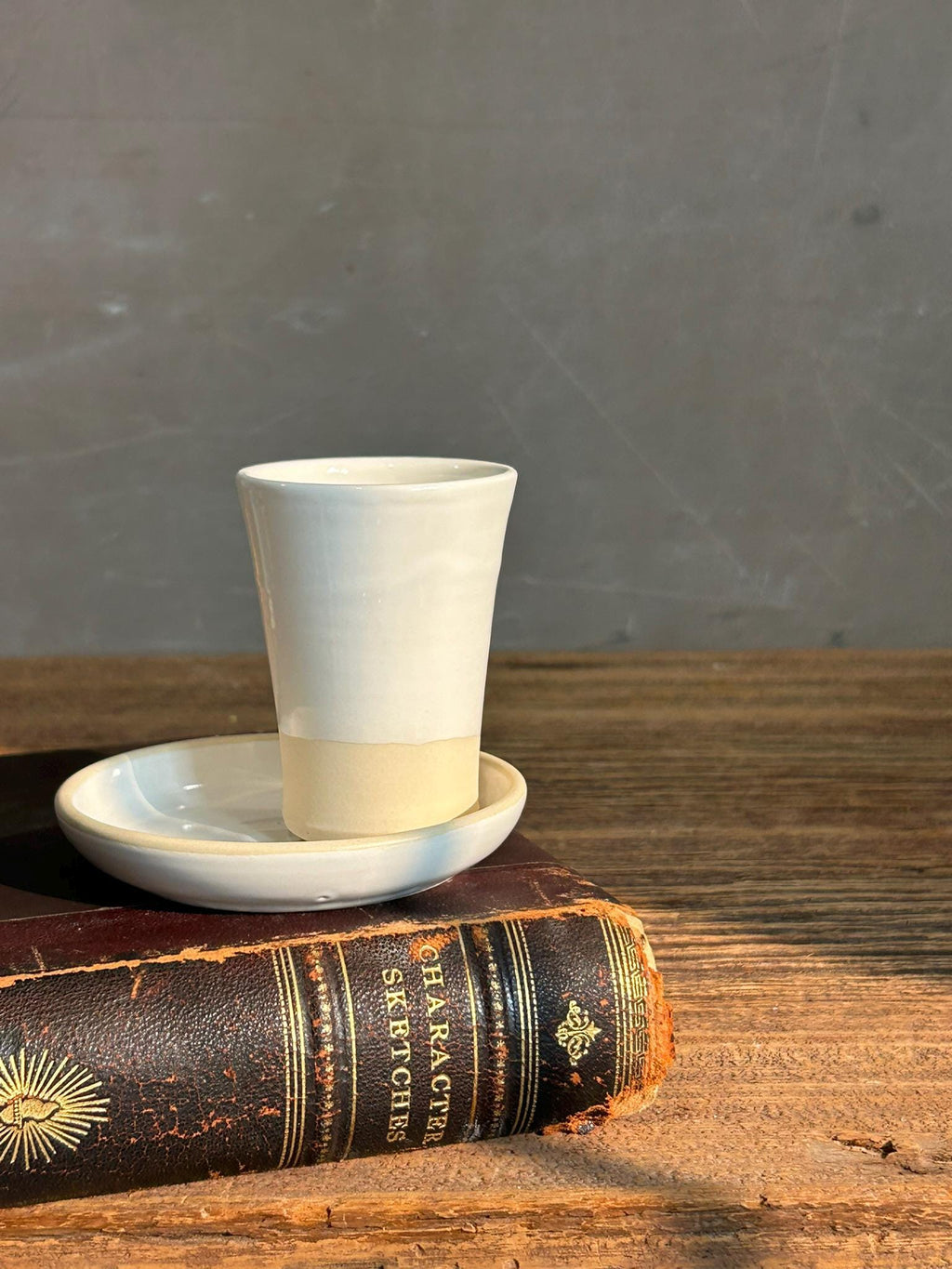 Handmade 4 oz Espresso Cup SET | Cup& Saucer | White Dove Tall Ceramic Demitasse SET | Stoneware Cortado Cup | Handmade Espresso Lover Gift