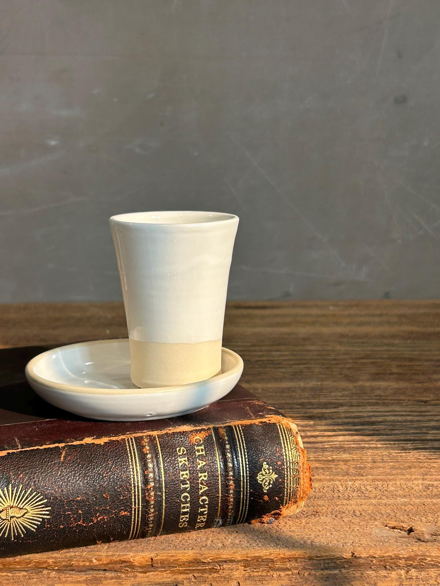 Handmade 4 oz Espresso Cup SET | Cup& Saucer | White Dove Tall Ceramic Demitasse SET | Stoneware Cortado Cup | Handmade Espresso Lover Gift