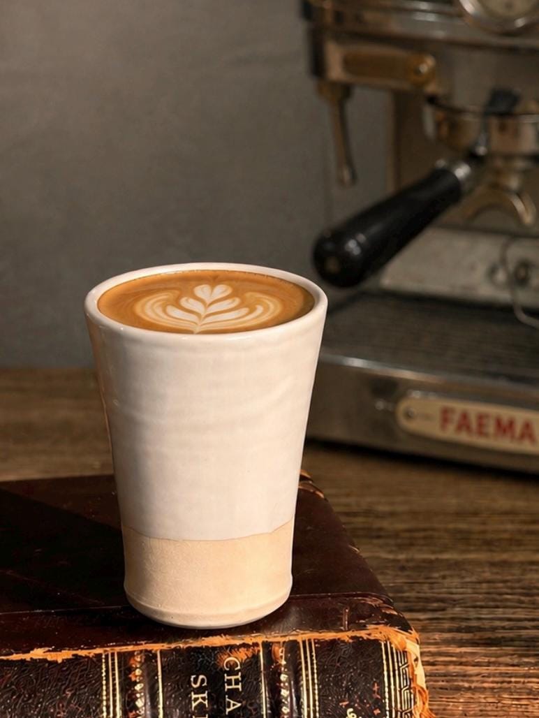 Handmade 4 oz Espresso Cup SET | Cup& Saucer | White Dove Tall Ceramic Demitasse SET | Stoneware Cortado Cup | Handmade Espresso Lover Gift