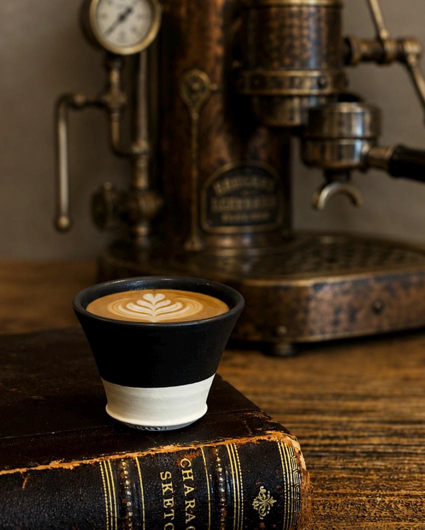 Handmade 4 oz Espresso Cup | Blackstone Wide Artisan Ceramic Demitasse | Stoneware Cortado Cup | Handmade Espresso Lover Gift