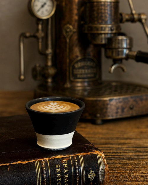 Handmade 4 oz Espresso Cup | Blackstone Wide Artisan Ceramic Demitasse | Stoneware Cortado Cup | Handmade Espresso Lover Gift
