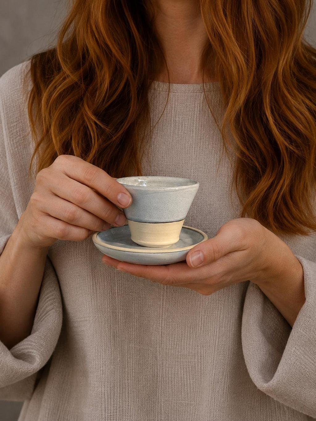 Handmade 4 oz Espresso Cup | Linen Gray Wide Artisan Ceramic Demitasse | Stoneware Cortado Cup | Handmade Espresso Lover Gift