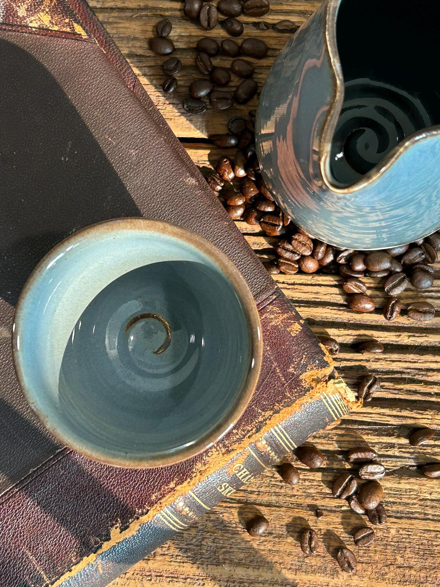 Handmade 4 oz Espresso Cup | Riverdrift Wide Artisan Ceramic Demitasse | Stoneware Cortado Cup | Handmade Espresso Lover Gift