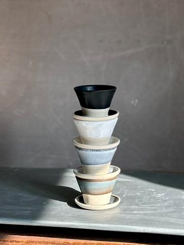Handmade 4 oz Espresso Cup SET | Cup& Saucer | Blackstone Wide Ceramic Demitasse SET | Stoneware Cortado Cup | Handmade Espresso Lover Gift