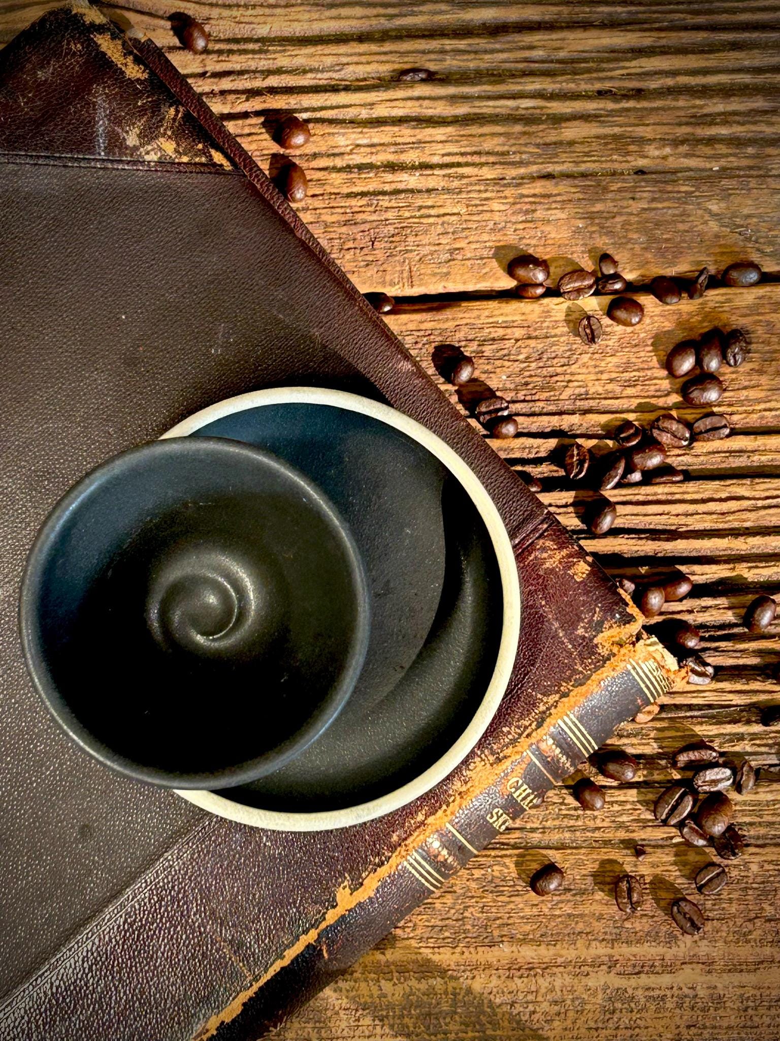 Handmade 4 oz Espresso Cup SET | Cup& Saucer | Blackstone Wide Ceramic Demitasse SET | Stoneware Cortado Cup | Handmade Espresso Lover Gift