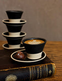 Handmade 4 oz Espresso Cup SET | Cup& Saucer | Blackstone Wide Ceramic Demitasse SET | Stoneware Cortado Cup | Handmade Espresso Lover Gift
