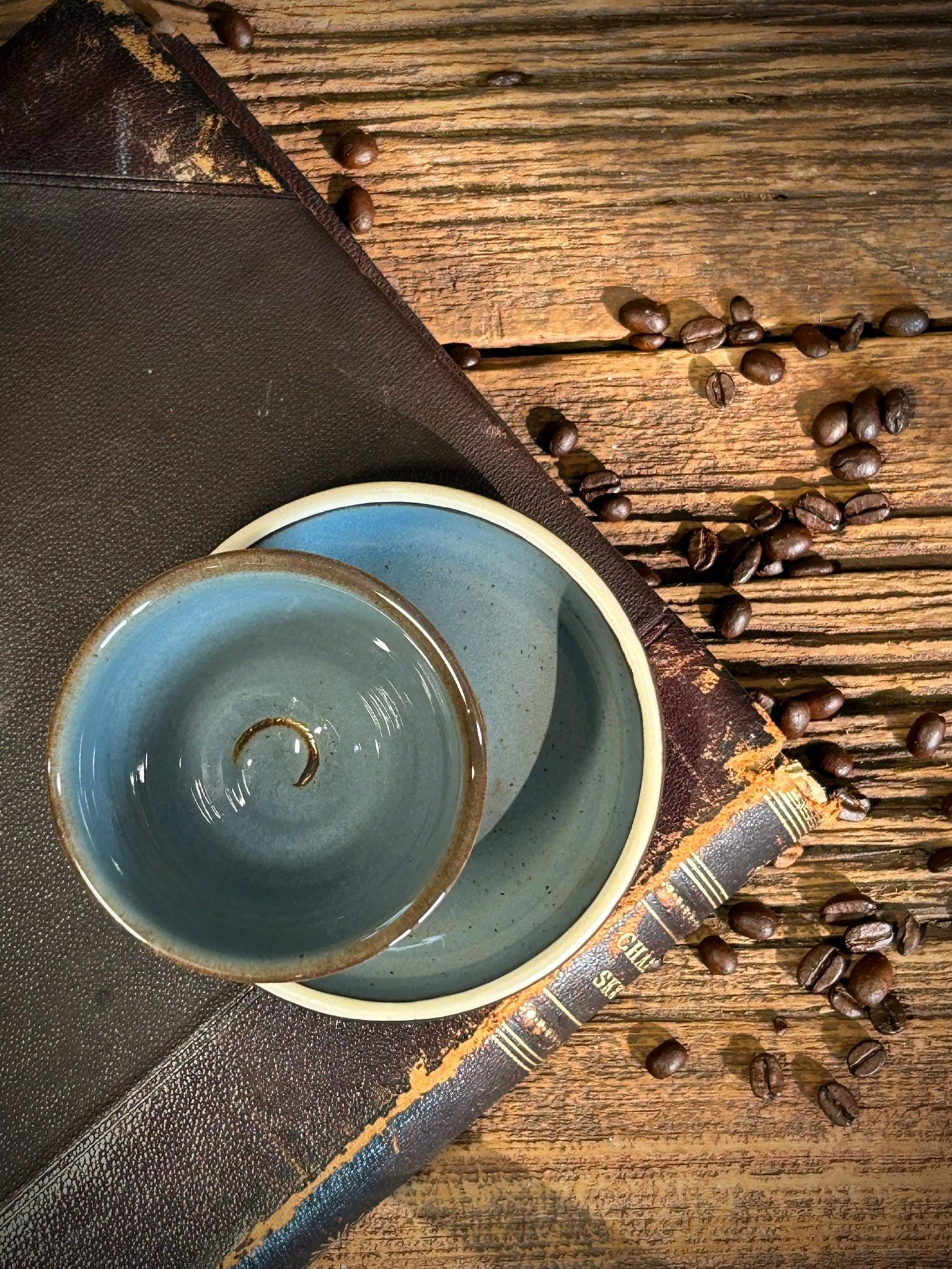 Handmade 4 oz Espresso Cup SET | Cup& Saucer | Riverdrfit Wide Ceramic Demitasse SET | Stoneware Cortado Cup | Handmade Espresso Lover Gift