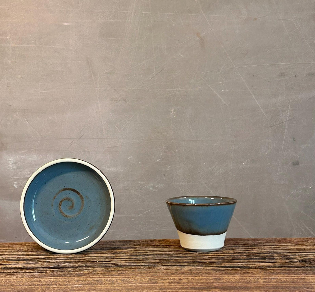 Handmade 4 oz Espresso Cup SET | Cup& Saucer | Riverdrfit Wide Ceramic Demitasse SET | Stoneware Cortado Cup | Handmade Espresso Lover Gift