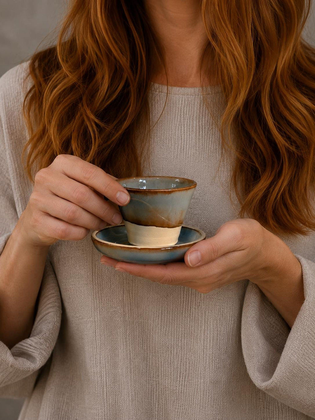 Handmade 4 oz Espresso Cup SET | Cup& Saucer | Riverdrfit Wide Ceramic Demitasse SET | Stoneware Cortado Cup | Handmade Espresso Lover Gift