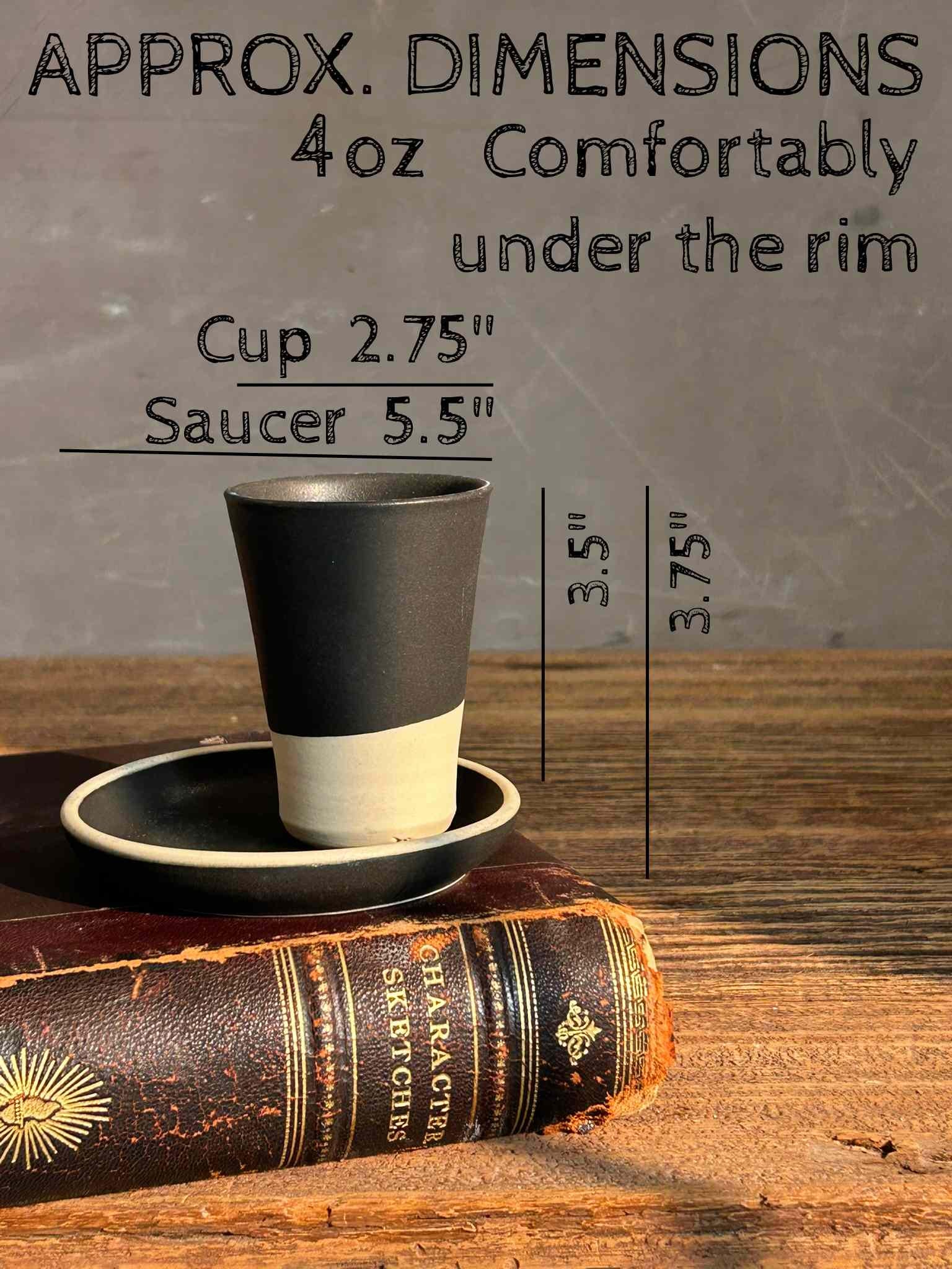 Handmade 4 oz Espresso Cup SET | Cup& Saucer | Blackstone Tall Ceramic Demitasse SET | Stoneware Cortado Cup | Handmade Espresso Lover Gift