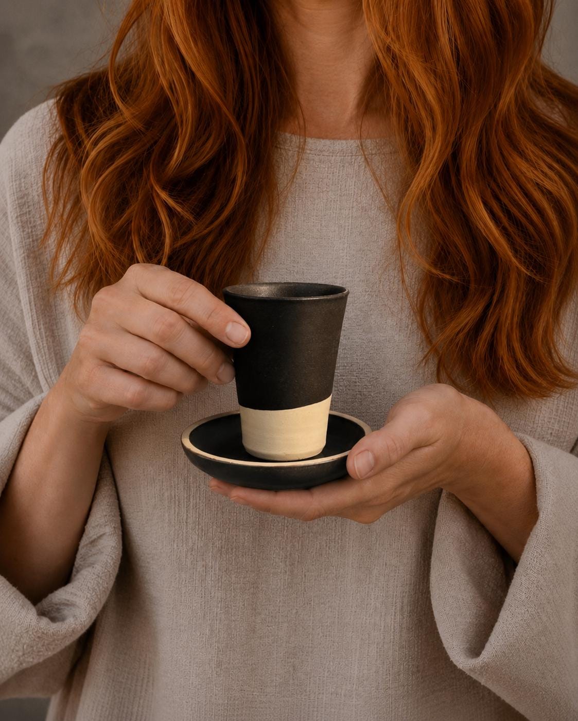 Handmade 4 oz Espresso Cup SET | Cup& Saucer | Blackstone Tall Ceramic Demitasse SET | Stoneware Cortado Cup | Handmade Espresso Lover Gift