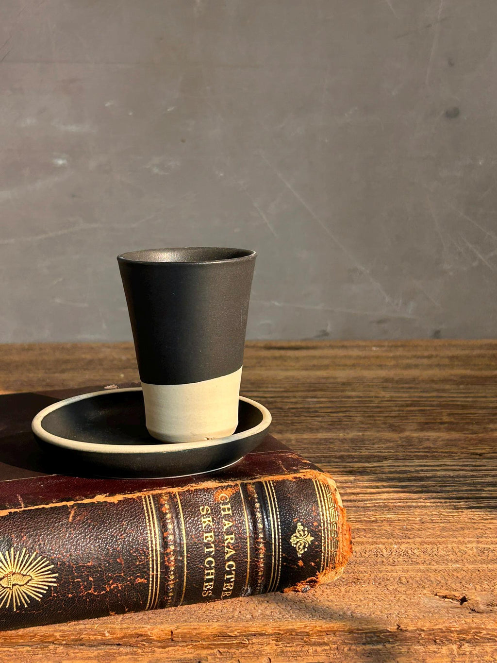 Handmade 4 oz Espresso Cup SET | Cup& Saucer | Blackstone Tall Ceramic Demitasse SET | Stoneware Cortado Cup | Handmade Espresso Lover Gift