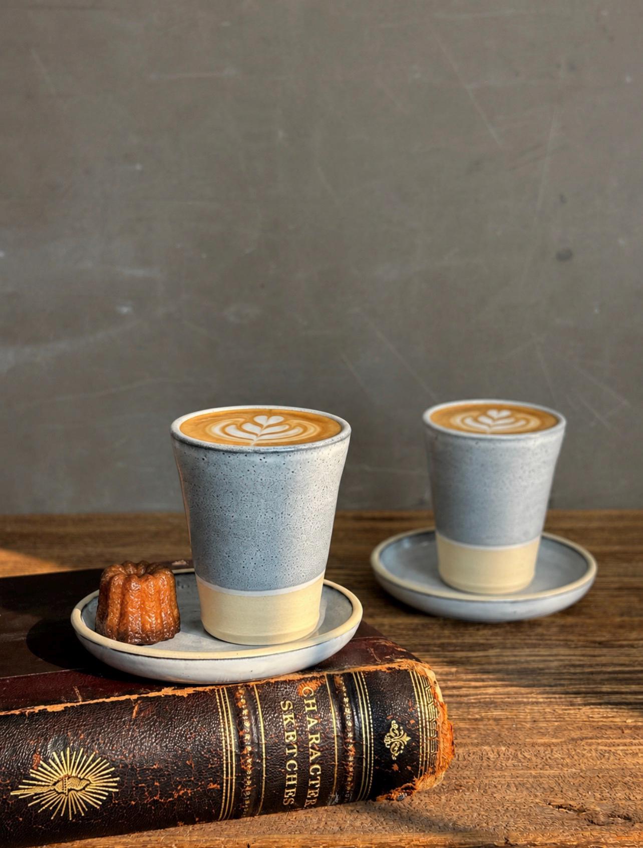 Handmade 4 oz Espresso Cup SET | Cup& Saucer | Linen Gray Tall Ceramic Demitasse SET | Stoneware Cortado Cup | Handmade Espresso Lover Gift