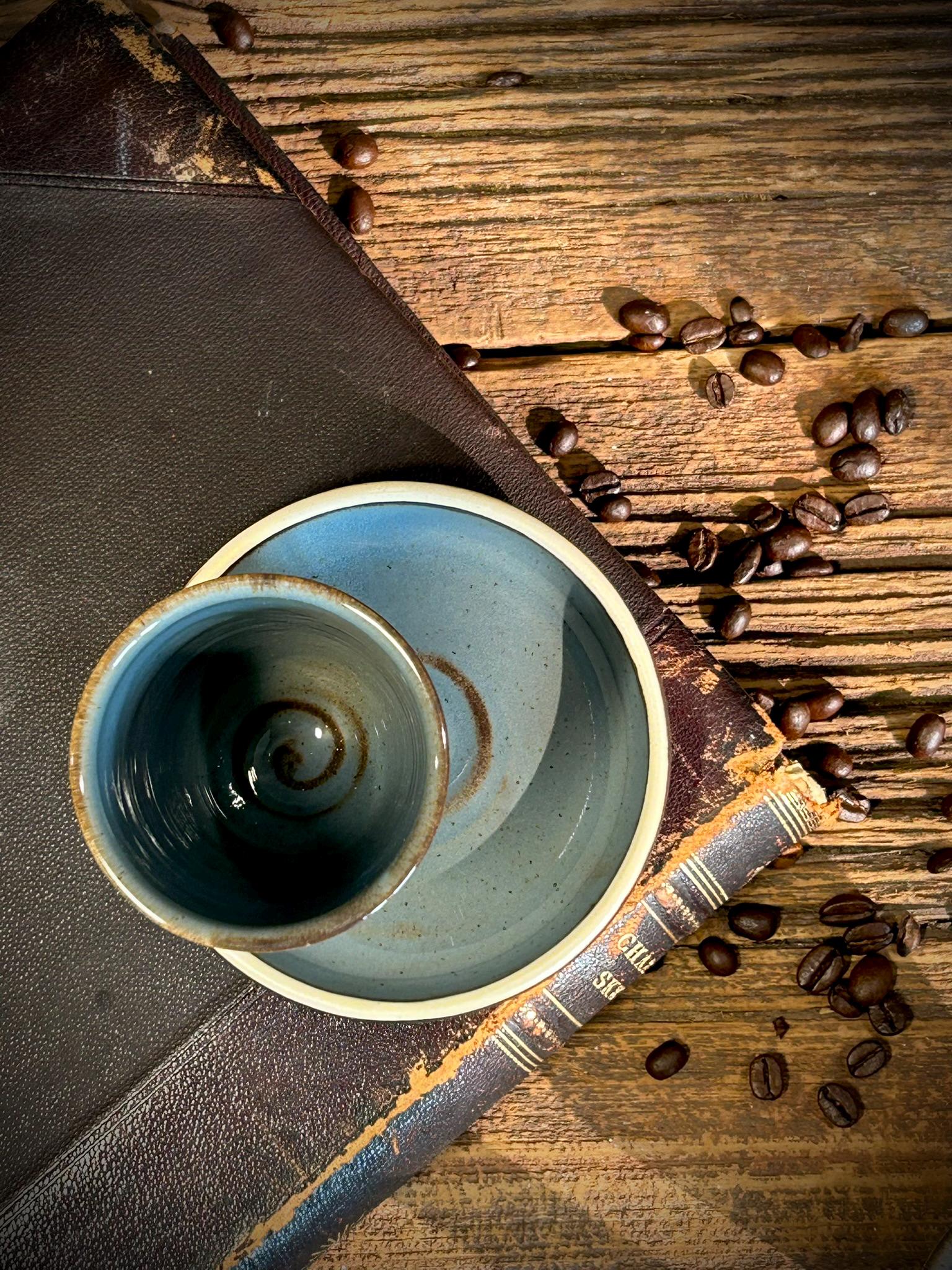 Handmade 4 oz Espresso Cup SET | Cup& Saucer | Riverdrfit Tall Ceramic Demitasse SET | Stoneware Cortado Cup | Handmade Espresso Lover Gift