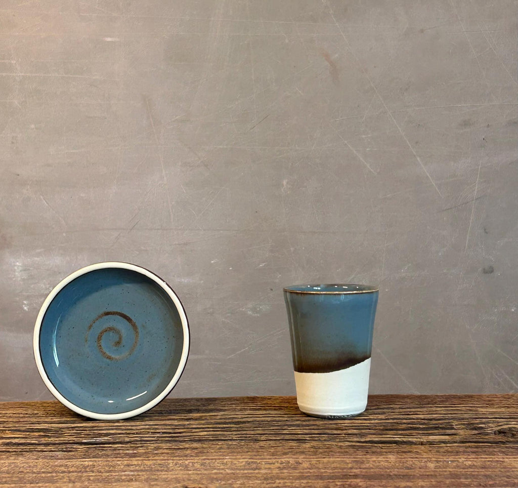 Handmade 4 oz Espresso Cup SET | Cup& Saucer | Riverdrfit Tall Ceramic Demitasse SET | Stoneware Cortado Cup | Handmade Espresso Lover Gift