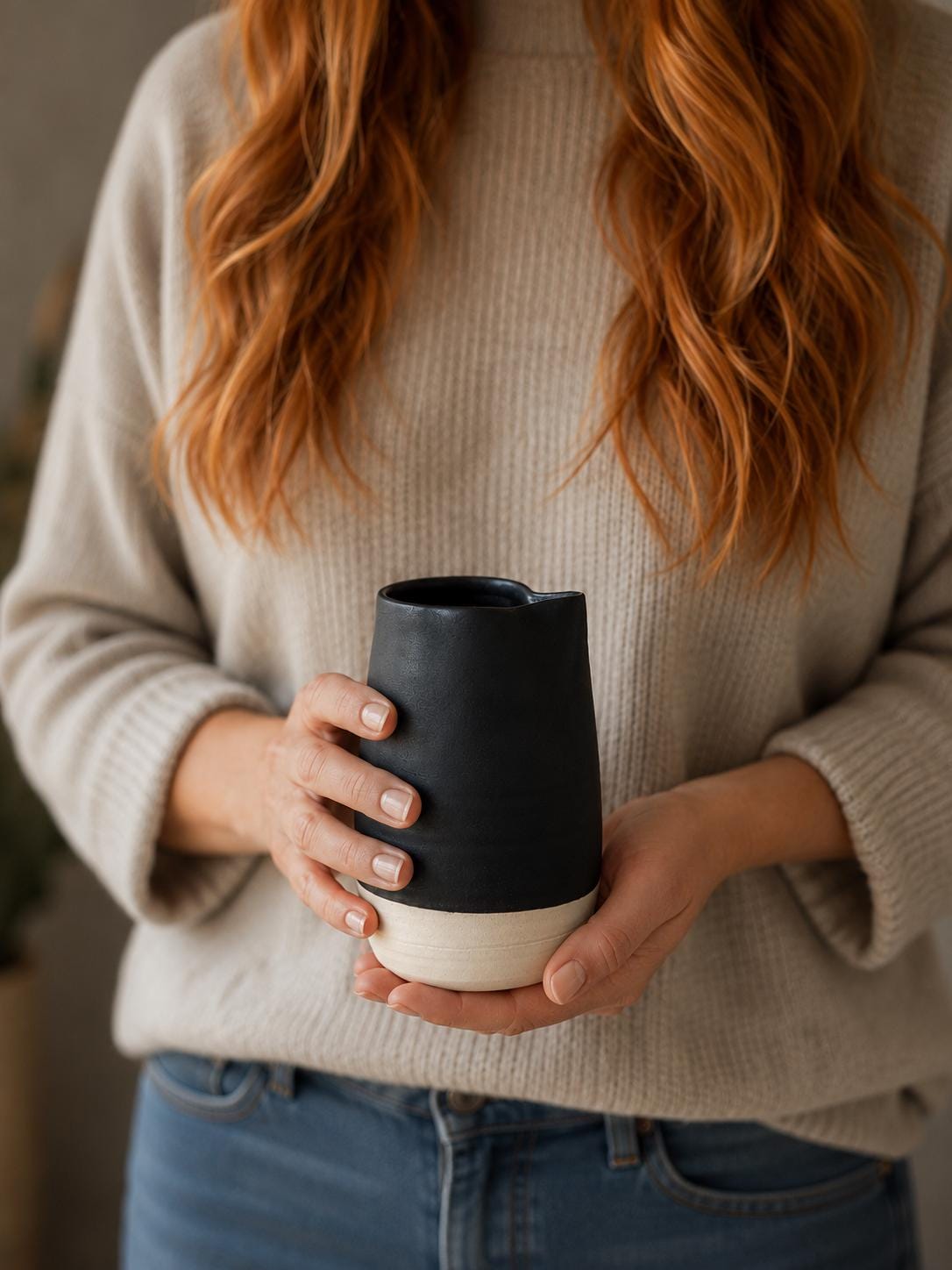 Handmade Ceramic Creamer Pitcher | Blackstone Artisan Stoneware Milk & Syrup Pitcher | Modern Pottery Creamer | Coffee Bar Decor