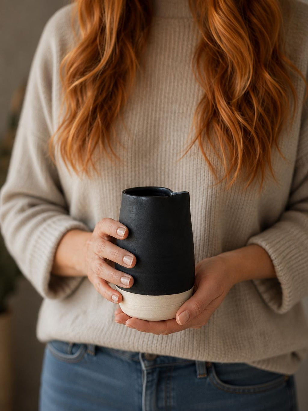 Handmade Ceramic Creamer Pitcher | Blackstone Artisan Stoneware Milk & Syrup Pitcher | Modern Pottery Creamer | Coffee Bar Decor