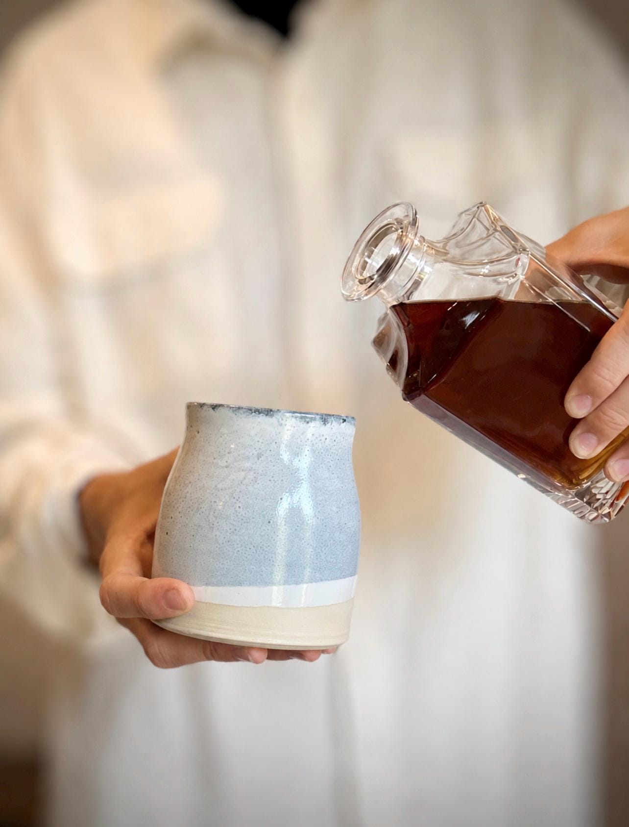 Handmade Ceramic Tumbler | Linen Gray Bell Stoneware Drinking Glass | Pottery Whiskey Tumbler | Lemonade | Tea | Juice