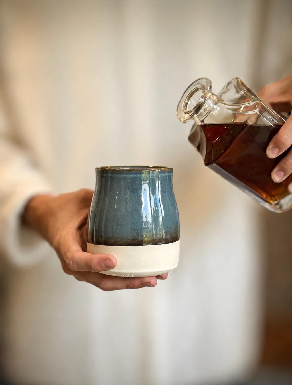 Handmade Ceramic Tumbler | Riverdrift Bell Stoneware Drinking Glass | Pottery Whiskey Tumbler | Tea | Lemonade | Juice