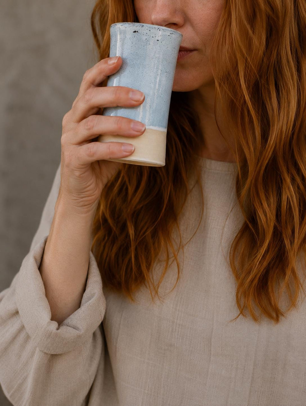 Handmade Ceramic Tumbler | Linen Gray Tall Stoneware Drinking Glass | Artisan Pottery Cup | Lemonade | Tea | Juice | Bath