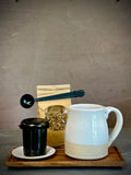 Handmade Loose Leaf Tea Gift Set | Ceramic Bell Mug with Lid, Stainless Steel Infuser, Tea Scoop & Acacia Tray | White Dove