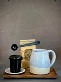 Handmade Loose Leaf Tea Gift Set | Ceramic Bell Mug with Lid, Stainless Steel Infuser, Tea Scoop & Acacia Tray | Linen Gray | Gift Basket