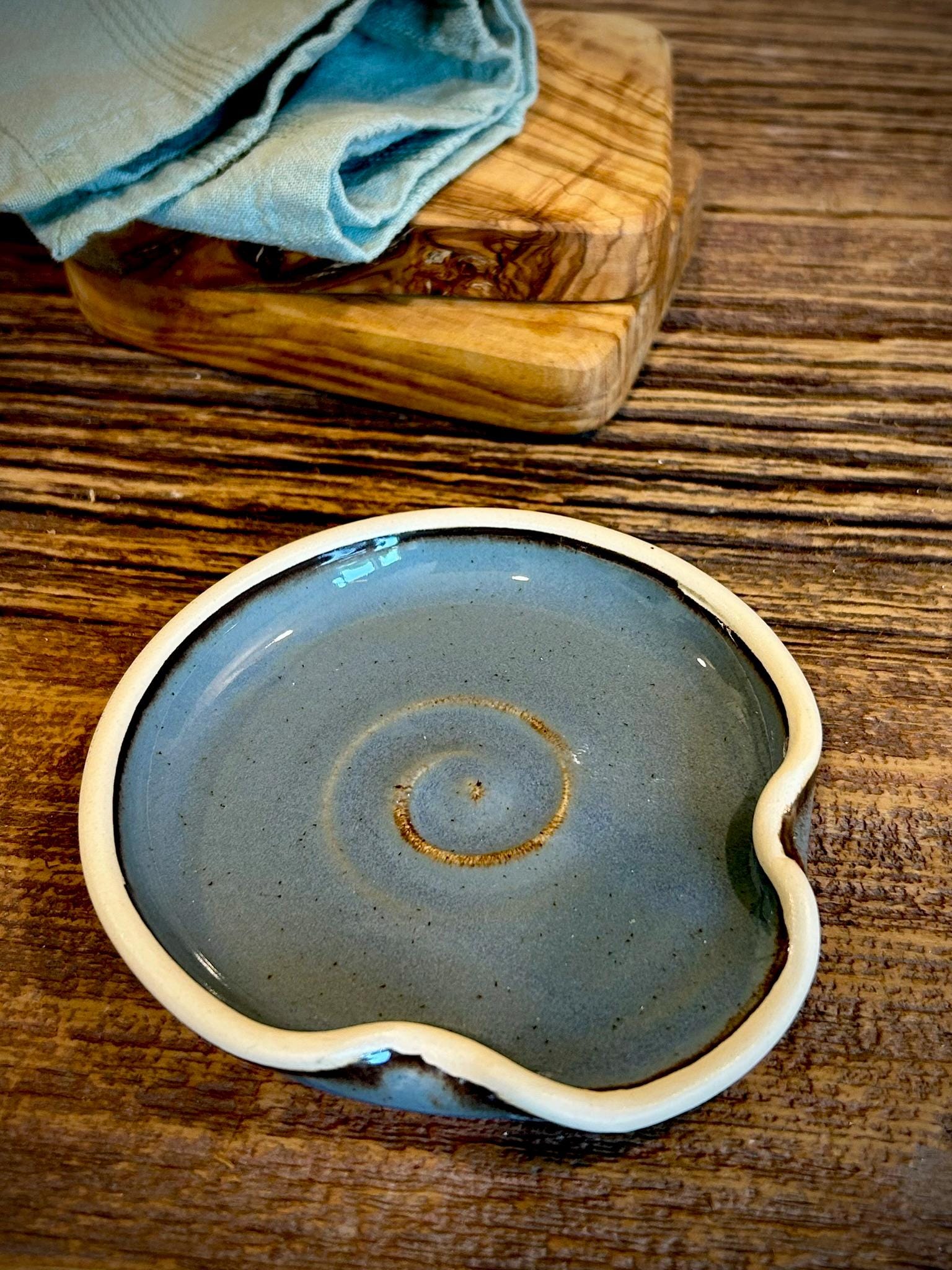 Handmade Ceramic Spoon Rest | Riverdrift Stoneware Spoon Holder | Pottery Utensil Rest
