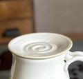Handmade Stoneware Mug Warming Lid & Tea Strainer Drip Catch Plate | White Dove Glaze |