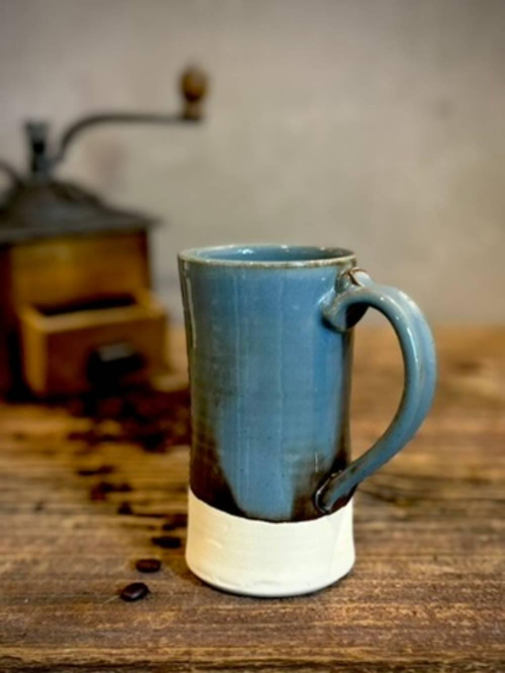 Handmade Stoneware Tall Mug | Riverdrift Blue | Rustic Ceramic Coffee Cup | Wheel Thrown | Artisan Coffee Mug